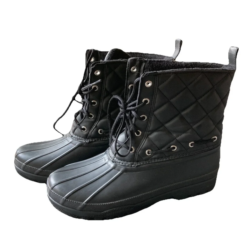 Sperry Top Sider Women's Size 8 Gosling Black Quilted Waterproof Duck Boots